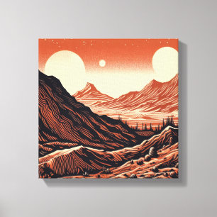 SF Mars Landschap Houtsnede 4 Canvas Afdruk