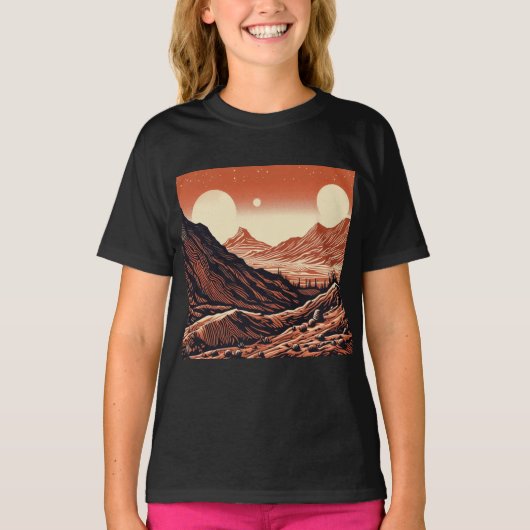 SF Mars Landschap Houtsnede 4 T-shirt (Voorkant)