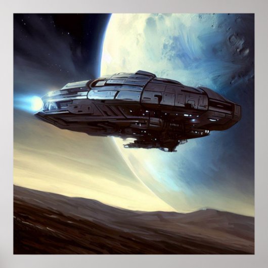 SF Ruimteschip in een baan om de Aarde 2 Poster (Voorkant)