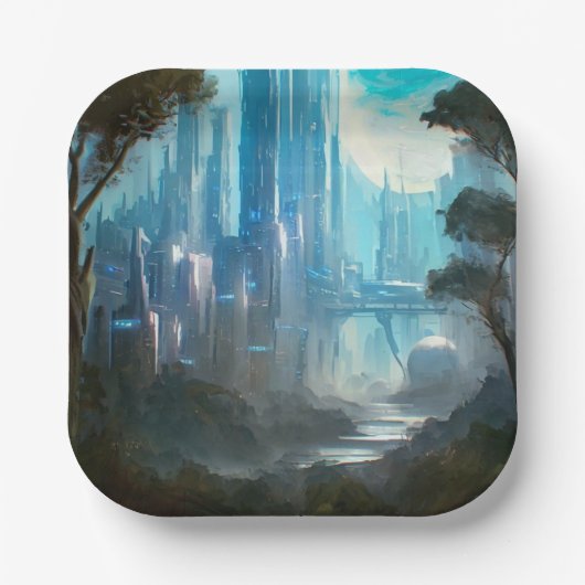 SF - Stad op bosplaneet 2 Papieren Bordje (Voorkant)