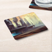 SF Stad Op Een Vreemde Planeet 2 Vierkante Kartonnen Onderzetter (Schuin)