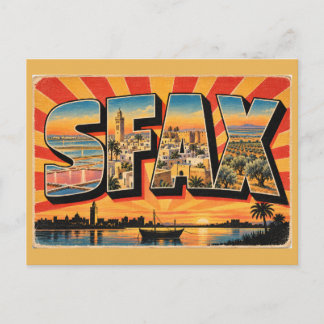 Sfax Medina Lagune Olijfgaarden Vintage Reis Kunst Briefkaart