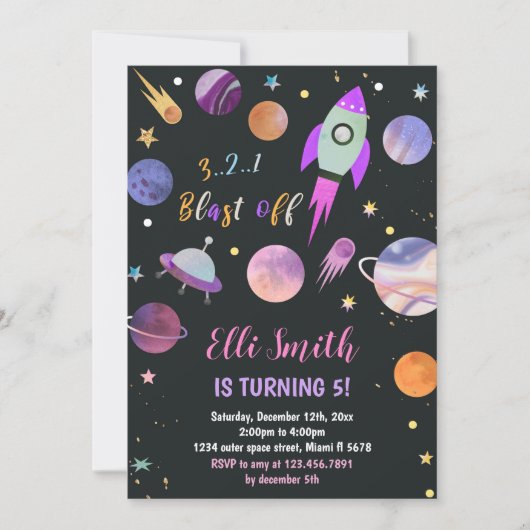 Sfeerkaart Galaxy Paarse Planeten Verjaardagsuitno Kaart (Voorkant)