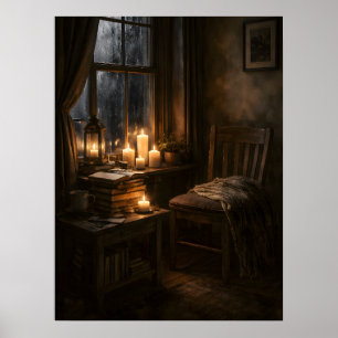 Sfeervol Kaarsverlicht Leeshokje Cozy Aesthetic Poster