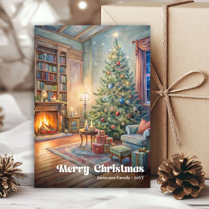 Sfeervolle kerstscene kaart vintage rode groene st