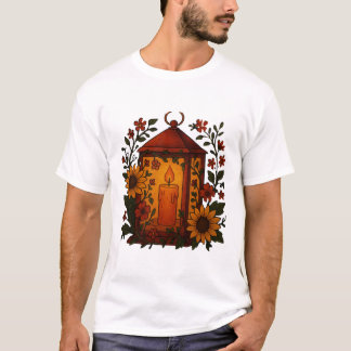 Sfeervolle lantaarn met zonnebloemkunst t-shirt