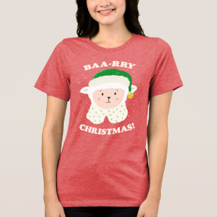 Sfeervolle schaap zegt Baa-rry Kerstmis! Tri-Blend Shirt