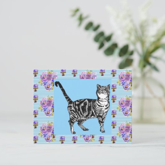 Sfeervolle Tabby Kat Pastel Streep Kunst Ansichtka Briefkaart (Staand voorkant)