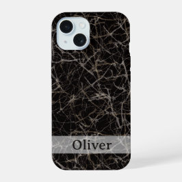 Sfeervolle Zwarte Marmeren Steen Textuur & Aangepa iPhone 15 Hoesje