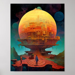 Sferische stad Surrealistische landschapskunst Poster