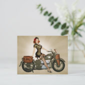 Sgt. Davidson Army Motorcycle Pinup Briefkaart (Staand voorkant)