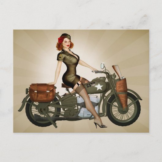 Sgt. Davidson Army Motorcycle Pinup Briefkaart (Voorkant)