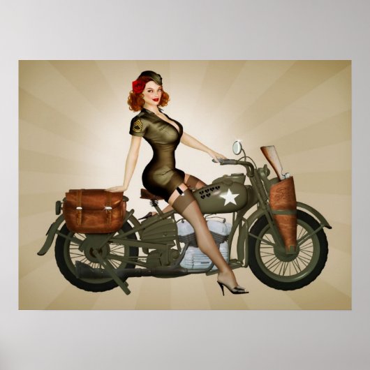 Sgt. Davidson Army Motorcycle Pinup Poster (Voorkant)