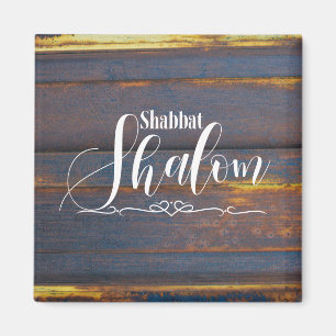 Shabbat Shalom Blauw Goud Houten Verweerd Hout Magneet