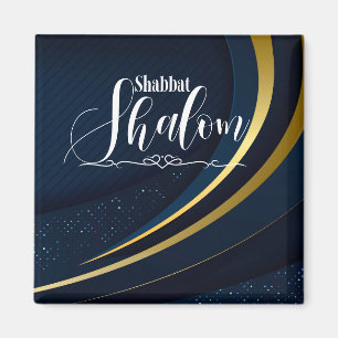 Shabbat Shalom Blauw Gouden Lijn Geometrische Stre Magneet