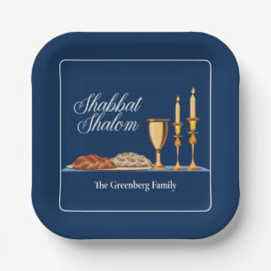 Shabbat Shalom Custom Blue Sabbat Dinner Papieren Bordje
