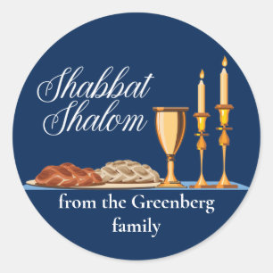 Shabbat Shalom Custom Blue Sabbat Dinner Ronde Sticker