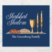 Shabbat Shalom Custom Blue Sabbat Dinner Sparkling Wijnetiket (Enkel label)