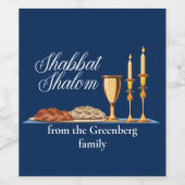 Shabbat Shalom Custom Blue Sabbat Dinner Wijn Etiket (Enkel label)