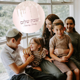 Shabbat Shalom Jewish Roos Gold Glitter Drip Ronde Sticker