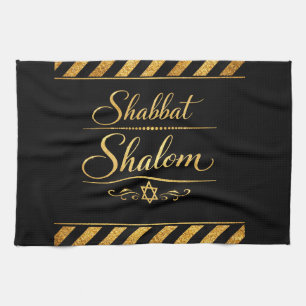 Shabbat Shalom Joods Judaica Goud Zwart Luxe Theedoek