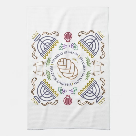 Shabbat Shalom Modern Hand Towel Theedoek (Verticaal)