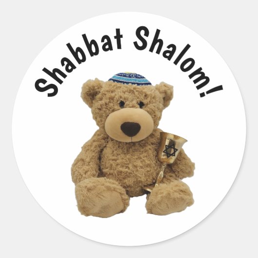 Shabbat Shalom Teddybeer Sticker (Voorkant)