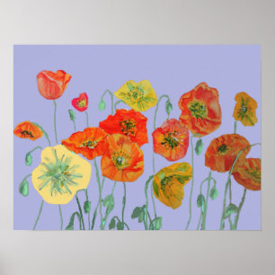 Shabby Aqua Oranje Red Waterverf Lavender Poppy Poster