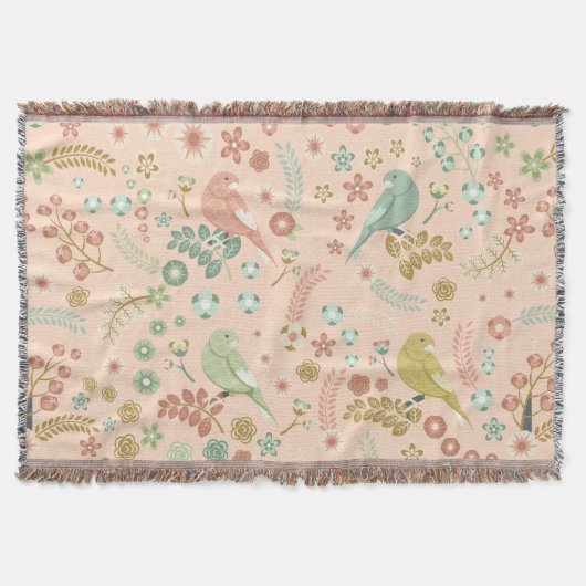 Shabby Birds & Branches Pastel Salmon Deken (Voorkant)