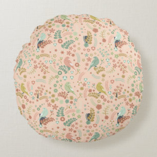 Shabby Birds & Branches Pastel Salmon Rond Kussen