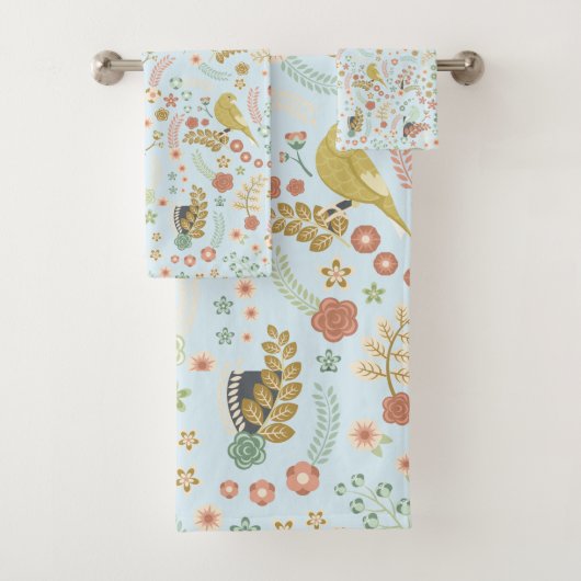 Shabby Birds & Brands Blue Bath Towel Set Bad Handdoek (Insitu)