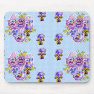 Shabby Blue Pansy floral Computer Mouse Mat Pad Muismat