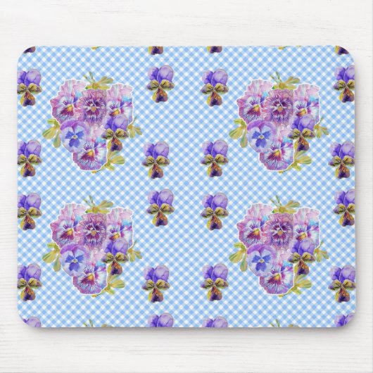 Shabby Blue Pansy floral Computer Mouse Mat Pad Muismat (Voorkant)