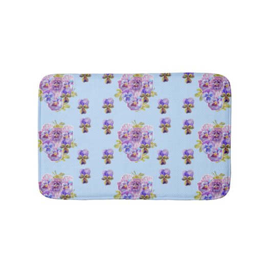 Shabby Blue Pansy viola bloemen Bath Mat (Voorkant)