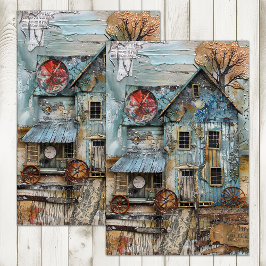 SHABBY BLUE TREINSTATION GEMENGDE MEDIA DECOUPAGE TISSUEPAPIER