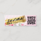 Shabby Blush Waterverf Rozen & Gold Influencer QR Mini Visitekaartje (Voorkant)