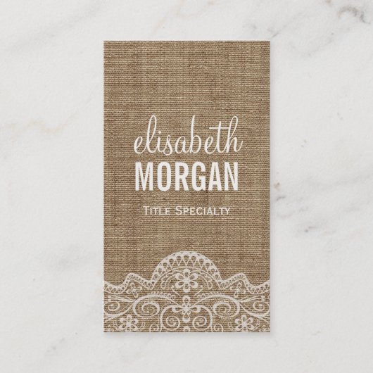 Shabby Burlap met Elegant Lace - Retro Rustic Visitekaartje (Voorkant)