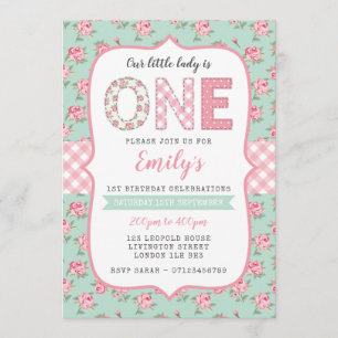 Shabby Chic 1er anniversaire Invitation