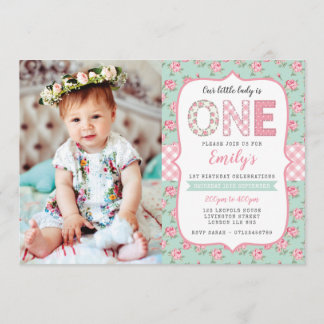 Shabby Chic 1st Birthday Invitation Kaart