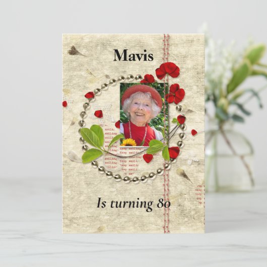 Shabby Chic Anniversaire Fête Invitation (Debout devant)