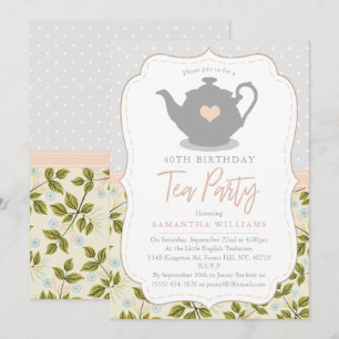 Shabby Chic Anniversaire Tea Party Invitation