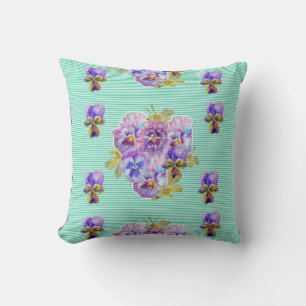 Shabby Chic Aqua Stripe Floral Cushion Kussen
