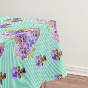 Shabby Chic Aqua Stripe Pansy Floral Nappe