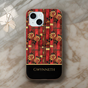 Shabby Chic Art Decor Rood en Goud Rozen Monogram