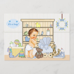 Shabby Chic Baby Blue Baby shower Invitation Kaart
