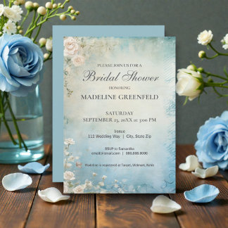 Shabby Chic Baby Blue Bloemige Bruidsmeisjesborrel Kaart
