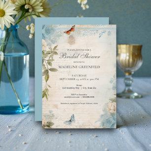 Shabby Chic Baby Blue Bloemige Bruidsuitnodiging Kaart