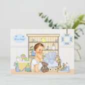 Shabby Chic Baby Boy Blue Baby shower Invitation (Debout devant)