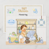 Shabby Chic Baby Boy Blue Baby shower Invitation (Devant / Derrière)