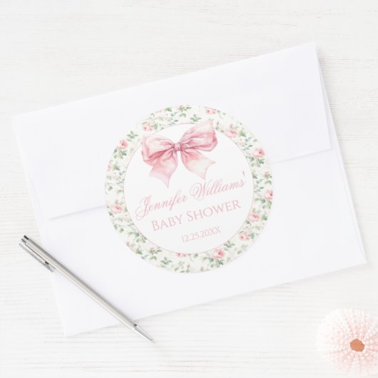 Shabby chic baby shower arc rose merci sticker (Enveloppe)